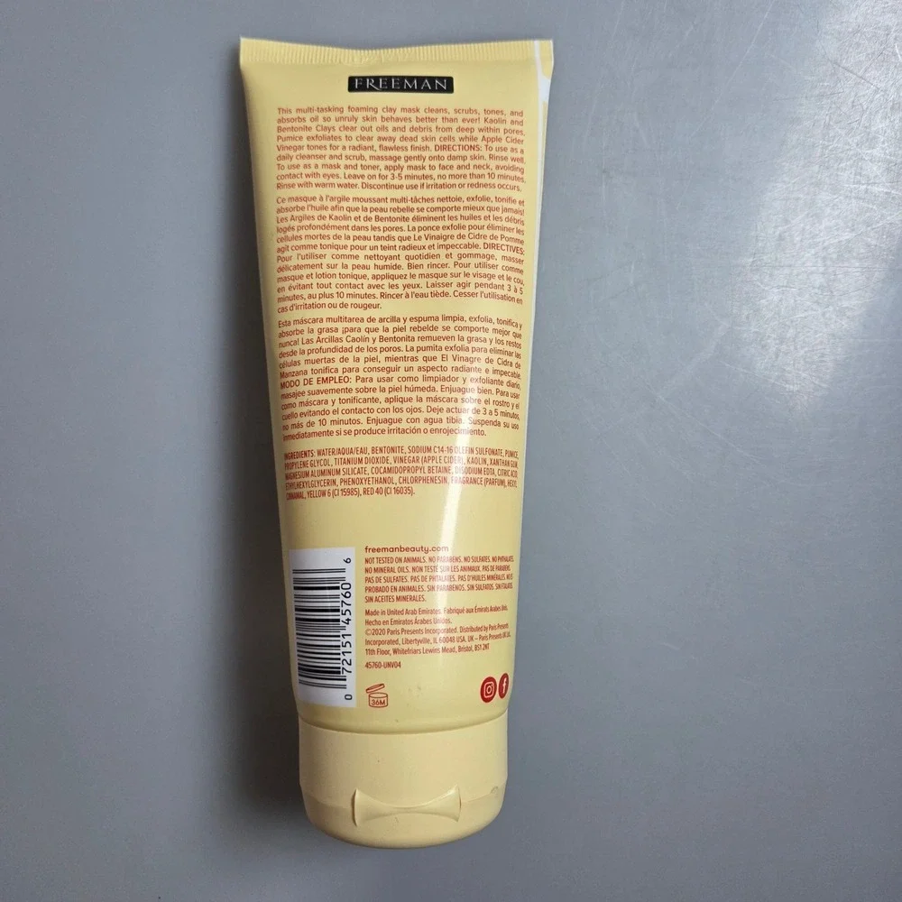 Freeman Exfoliating Clay Mask + Scrub Apple Cider Vinegar 6 fl oz Purifying Mask